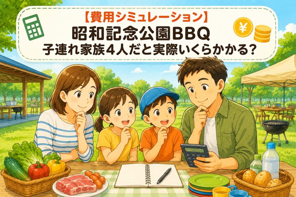 【費用シミュレーション】昭和記念公園BBQ子連れ家族4人だと実際いくらかかる？